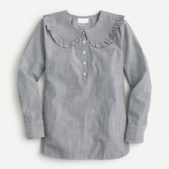 J Crew Oversized Ruffle-collar Shirt in Stripe, Size 6 - Picture 1 of 13